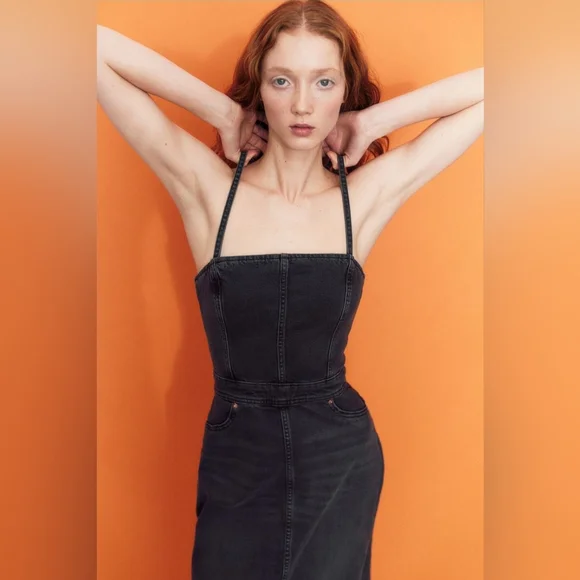 Zara Strappy Denim Maxi Dress Black Sze S BNWT - Picture 11 of 15